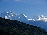 
Near the beginning of the steep and slippery (from yesterday's rain) descent from Dolakha (1660m), there was a wonderfully clear view of Gauri Shankar and Menlungtse.
